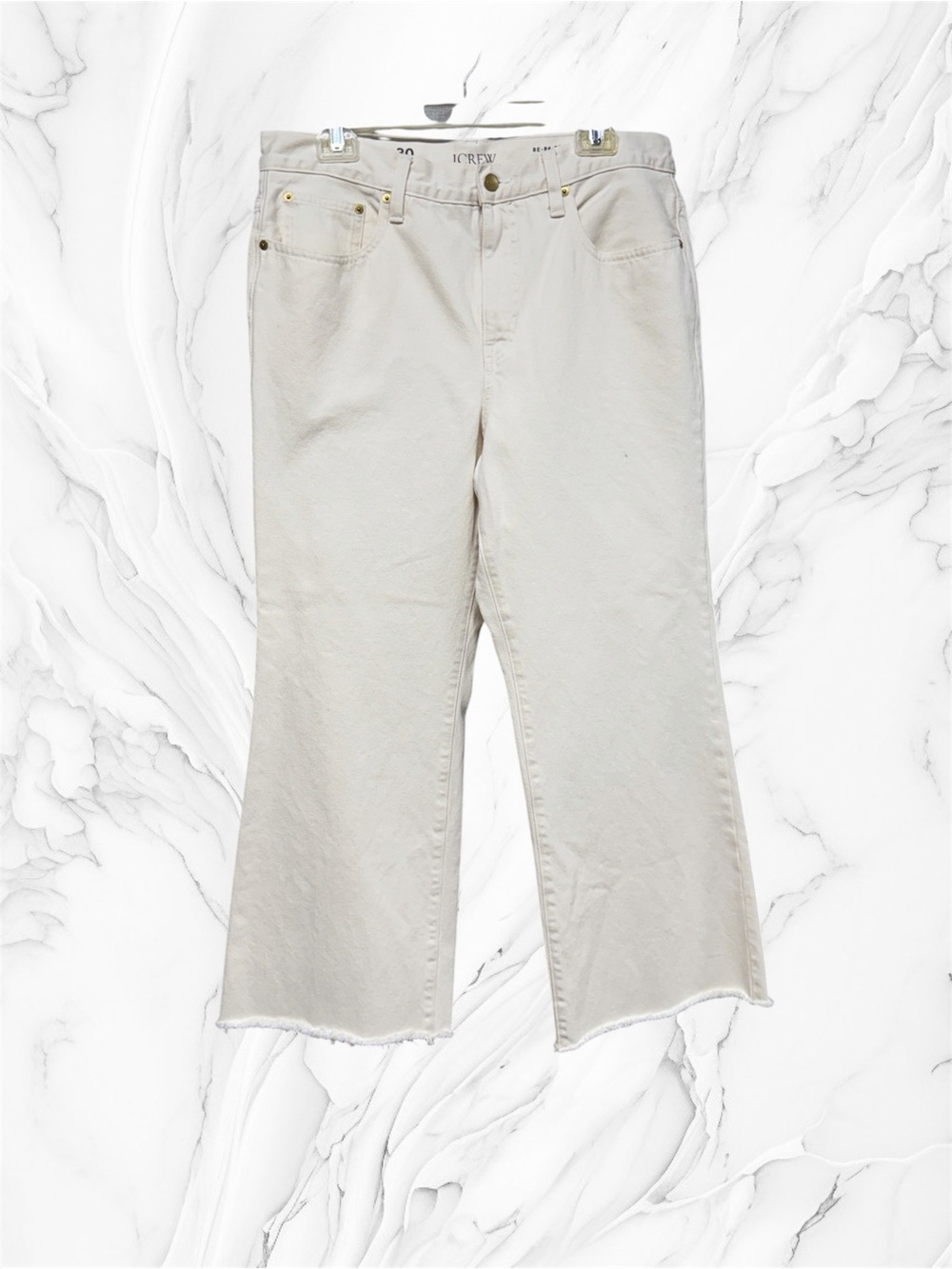 J. Crew ‘84 kick out Cream High-Rise Wide-Leg Jeans crop Raw Hem